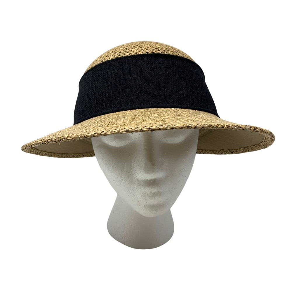 Fiesta Straw Sun Hat Tan Black Wide Brim Rosette Dress Sun Derby O/S USA